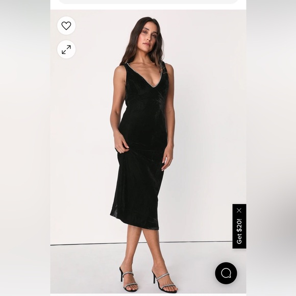 Decadent Delight Black Velvet Rhinestone low Back Midi Dress - Picture 4 of 10